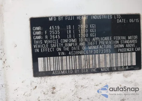 2015 Subaru Legacy 2.5I Premium из США, поврежденный, VIN 4S3BNBC61F3072385